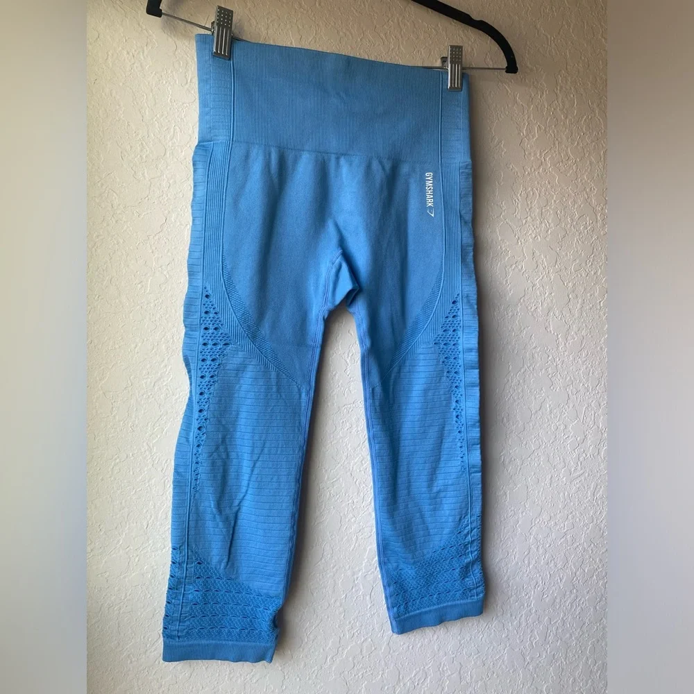 Gymshark Energy Seamless Cropped Leggings in Dark Baby Blue ~ Size Small - Picture 4 of 10